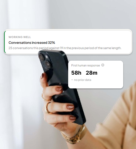 Small business owner reviewing chatbot conversations on a phone