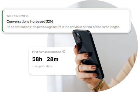 Small business owner reviewing chatbot conversations and leads on a phone