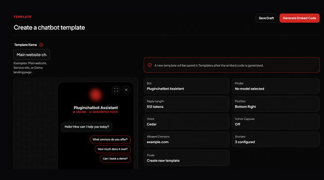 PluginChatBot chatbot template configured to use approved business knowledge
