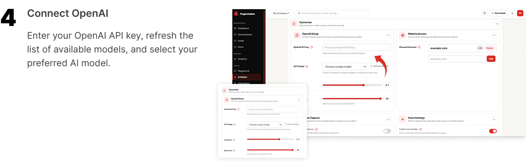 Step 4: Connect your OpenAI API key and select an AI model